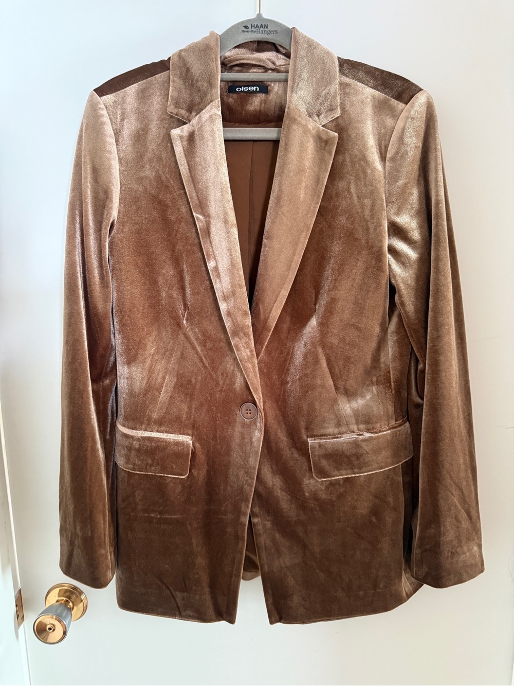 Olsen Velvet Blazer Mocha Brown Longline Tailored Quiet Luxury US 6 EU 36